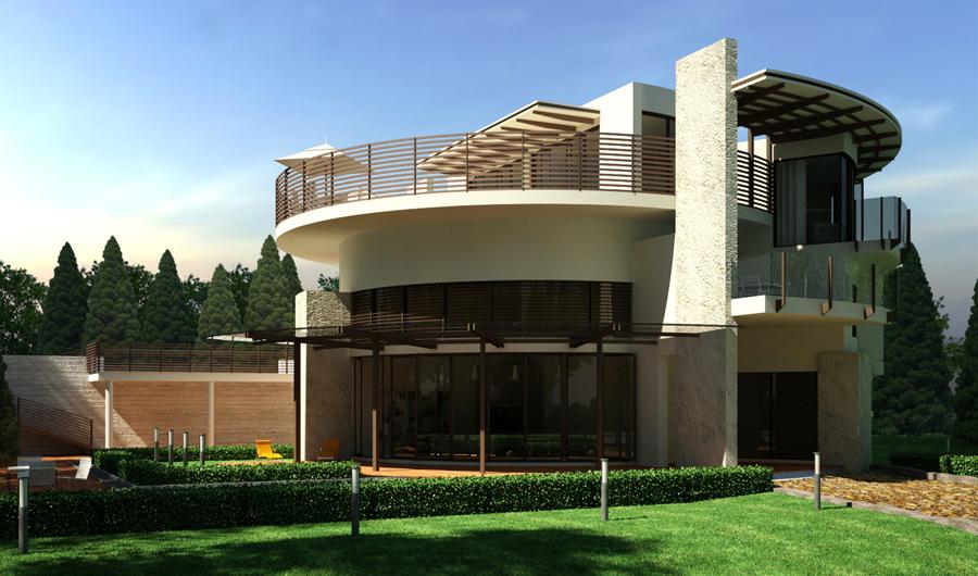 Elegant Modern House Design Green garden Round Style Architecture